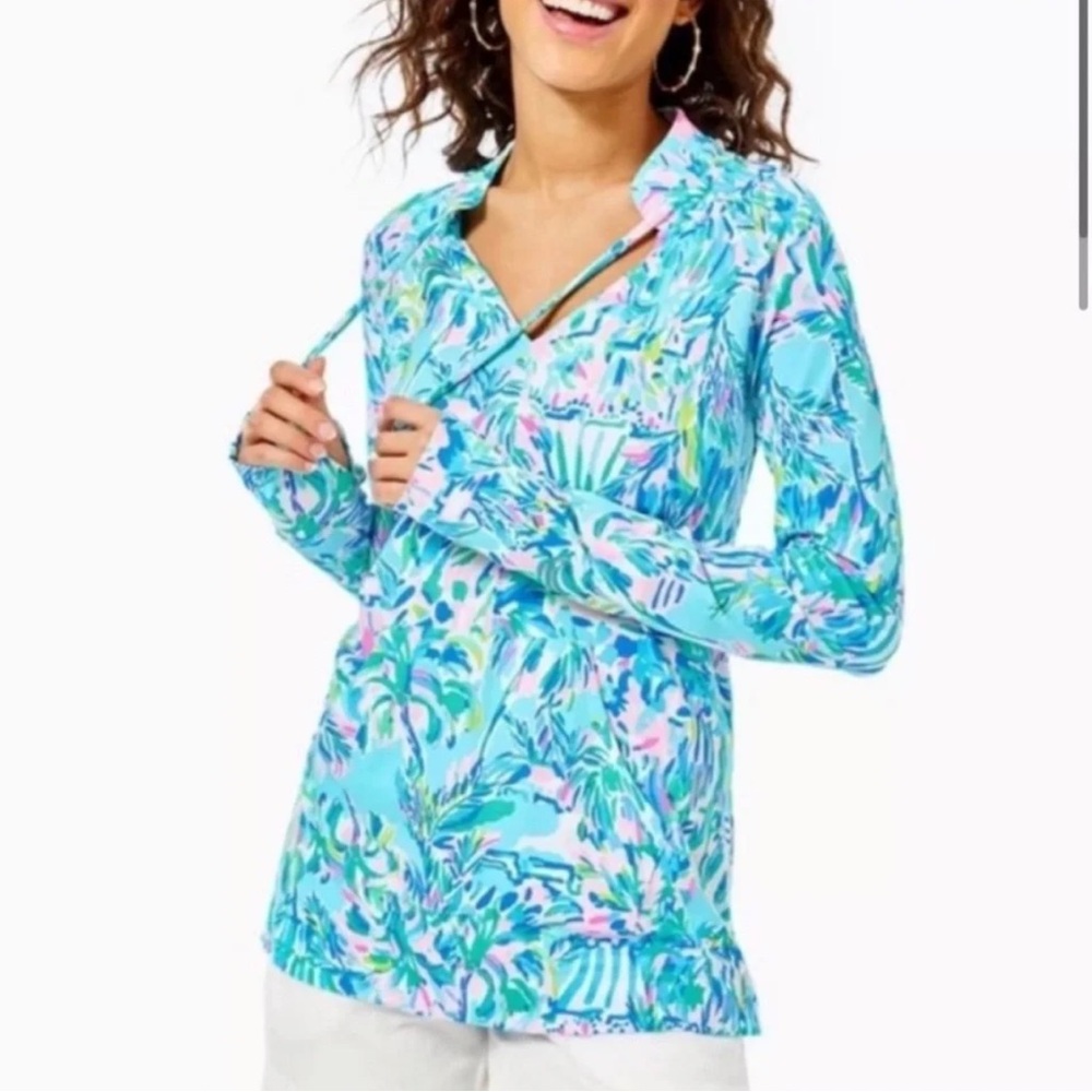 Lilly Pulitzer EUC Cassie Popover Blue Ibiza -Large - only worn once